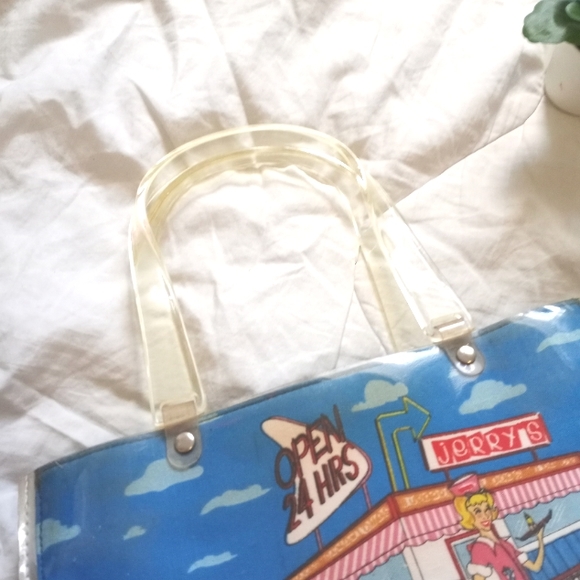 VINTAGE 1950 GRAPHIC AMERICAN TOPICS CLEAR LUCITE PURSE - Picture 8 of 12